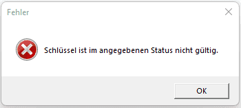 Bild 4: Fehlermeldung bei nicht exportierbarem Zertifikat