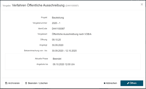 Bild 2: Details zur Vergabe