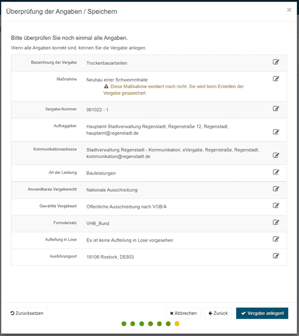 Bild 15: Schritt 7: Überprüfung der Angaben / Speichern