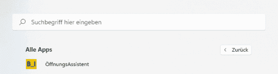 Bild 6: Listeneintrag des B_I öffnungsassistenten in der Liste der Apps