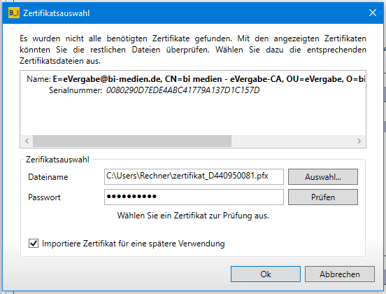 Bild 8: Zertifikatsauswahl