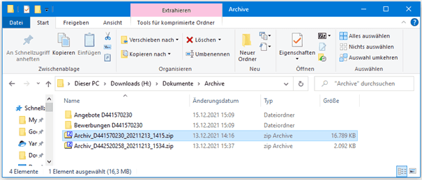 Bild 4: Extrahierte eTeilnahmeanträge und eAngebote im Verzeichnis