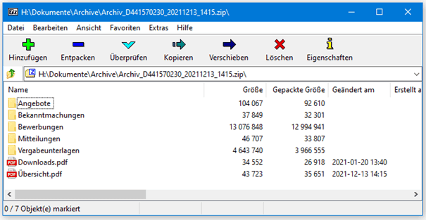 Bild 3: Inhalt des Beispielarchivs: Archiv_D441570230_20211213_1415.zip