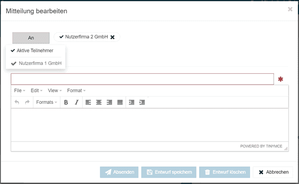 Bild 1: Auswahl der Empfänger über die Schaltfläche "An"