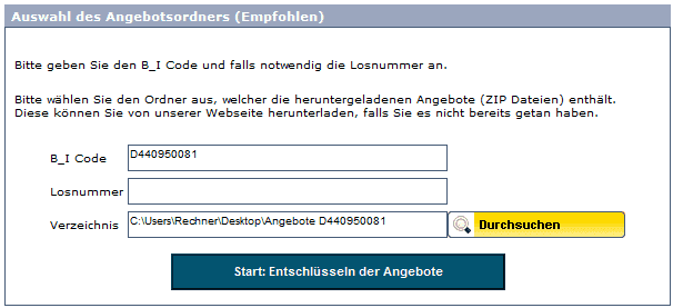 Bild 2: Angaben zur Auswahl der zu entschlüsselnden Daten, Vergabeverfahren ohne Lose