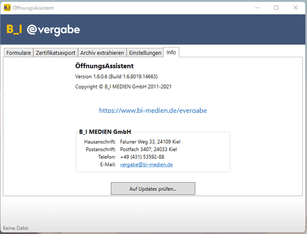 Bild 1: Info mit der Schaltfläche "Auf Updates prüfen..."