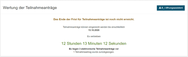 Bild 4: Menüpunkt "Auswertung", Register "Teilnahmeanträge" in der Teilnahmephase