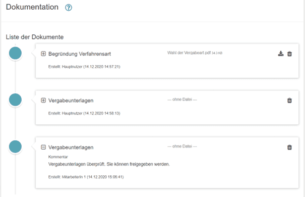 Bild 5: Angelegte Einträge in der Liste der Dokumente