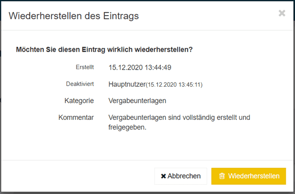 Bild 9: Wiederherstellen eines deaktivierten Eintrags