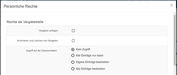 Bild 1: Persönliche Rechte - Abschnitt "Rechte als Vergabestelle"