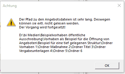 Bild 7: Fehlermeldung bei zu langen Pfaden
