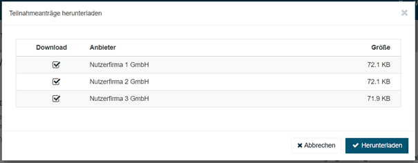 Bild 6: Auswahl der herunterzuladenden Teilnahmeanträge