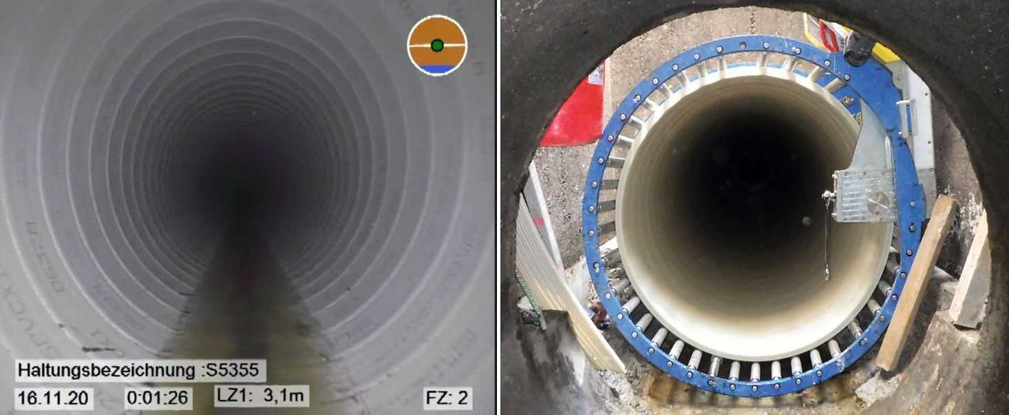 Fertig gewickelte Rohre Fotos: Swietelsky-Faber Kanalsanierung; Geiger Unternehmensgruppe