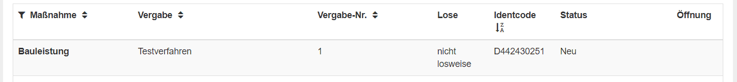 Bild 4: Liste der Vergabeverfahren im Dashboard eines beteiligten Mitarbeiters