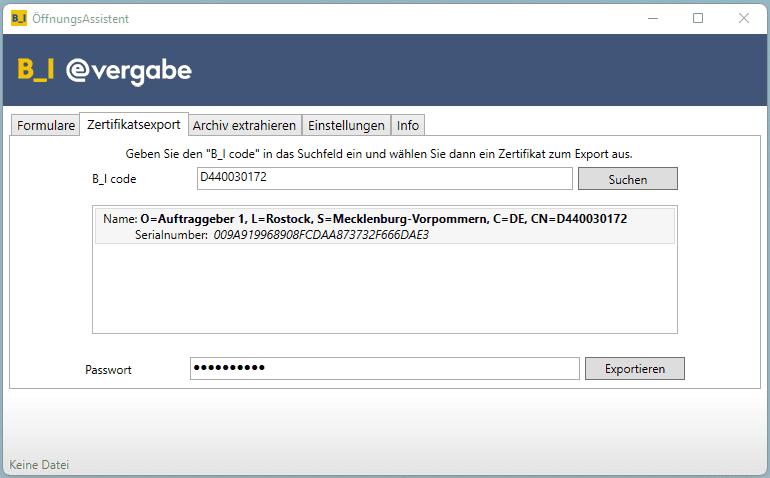 Bild 3: Zertifikatsexport - Zertifikat vorhanden