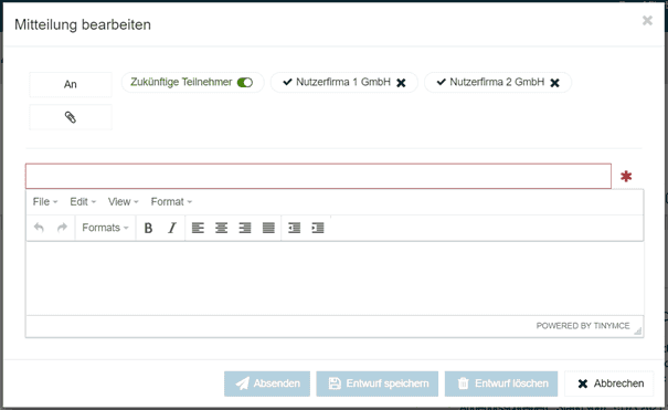 Bild 6: Neue Mitteilung, hier bei einem Verfahren ohne Lose 
