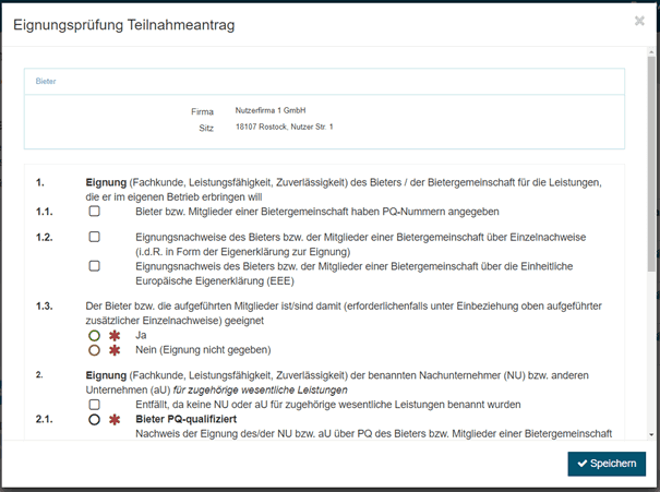 Bild 8: Ausschnitt aus der Bewertung der Eignung
