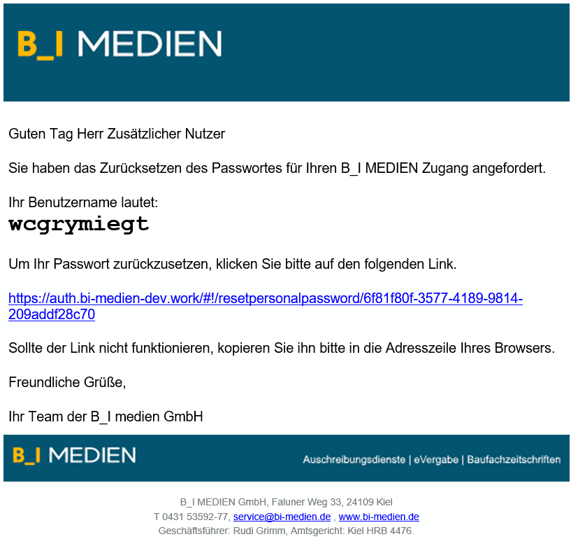Bild 6: E-Mail zum Passwort zurücksetzen