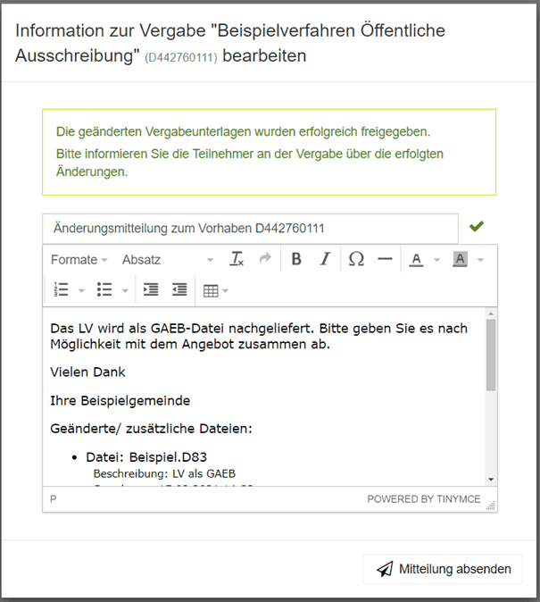 Bild 1: Beispiel einer Änderungsmitteilung