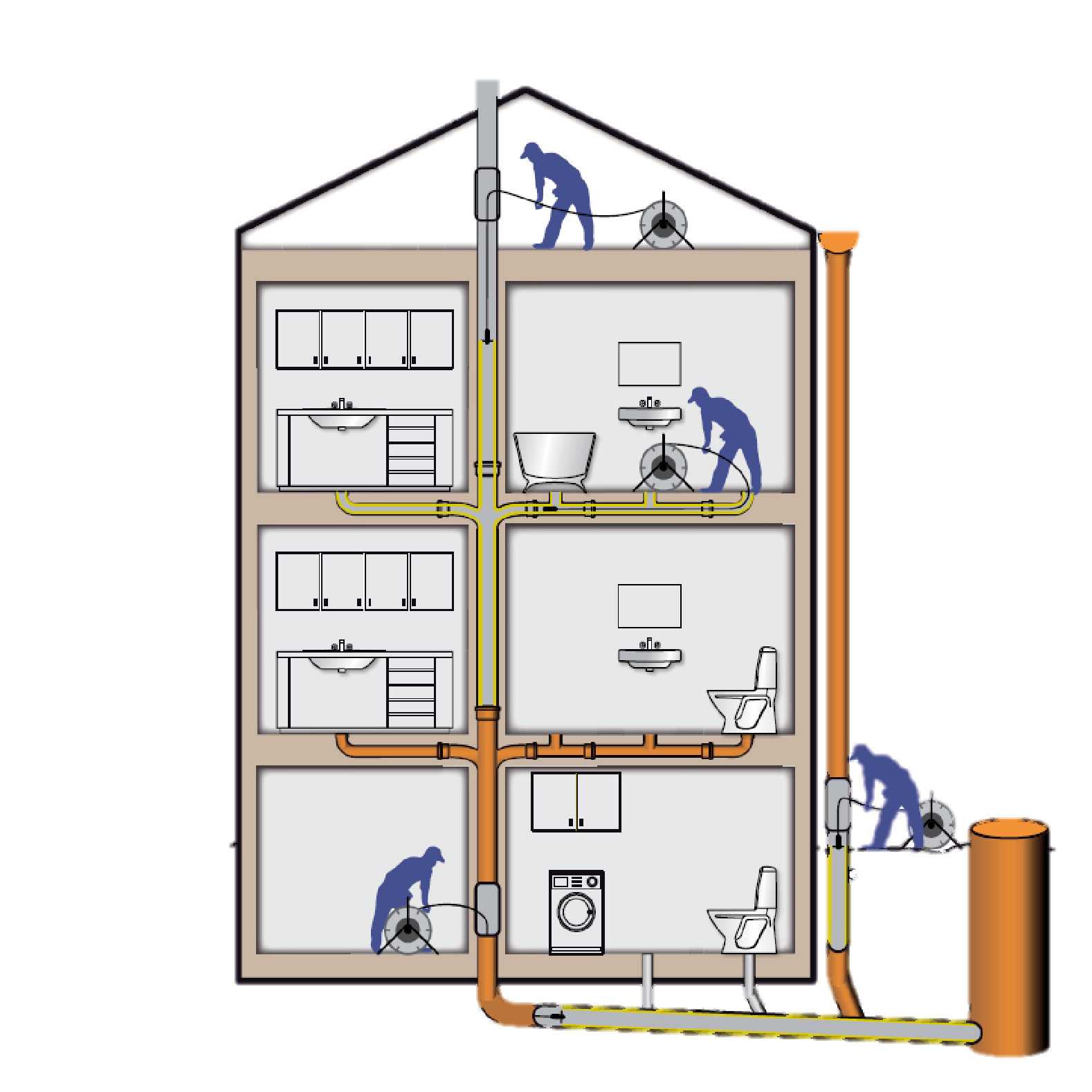 Mit dem Sprühschleuderverfahren lassen sich innerhäusliche Abwasserleitungen sanieren, ohne Wände aufzureißen. | Abbildung: Tubus