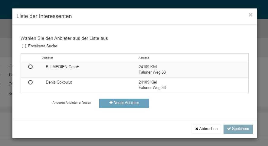 Dokumentation der Angebotsöffnung