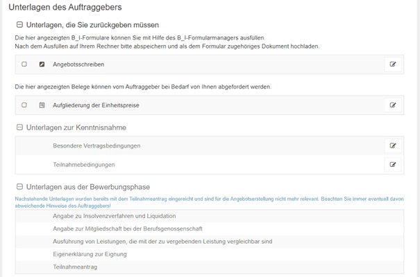 Bild 5: Menüpunkt Angebote, Einordnung der Unterlagen