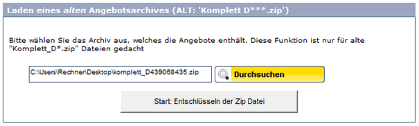 Bild 3: Auswahl zu entschlüsselndes Angebotspaket