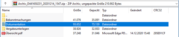Bild 13: zip-Archiv des Vergabeverfahrens, Dokumentation ist enthalten