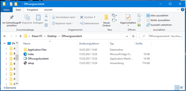 Bild 3: Ansicht der Daten im Ordner "Öffnungsassistent", hier gespeichert auf dem Desktop des Rechners